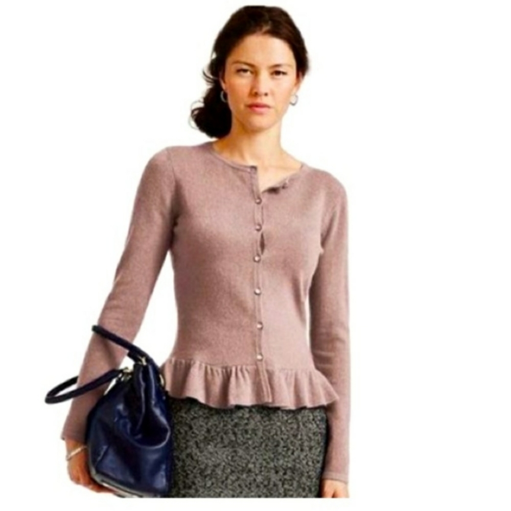 Garnet Hill 100% Cashmere Button Up Ruffle Hem Cardigan Size XL